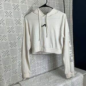 Surf Style White Cropped Hoodie Long Sleeve